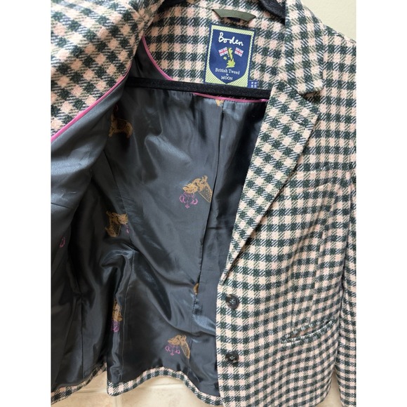 Boden British Tweed Blazer by Moon Wool Green Pink Gingham Check Blazer. Sz 12 - Picture 10 of 12